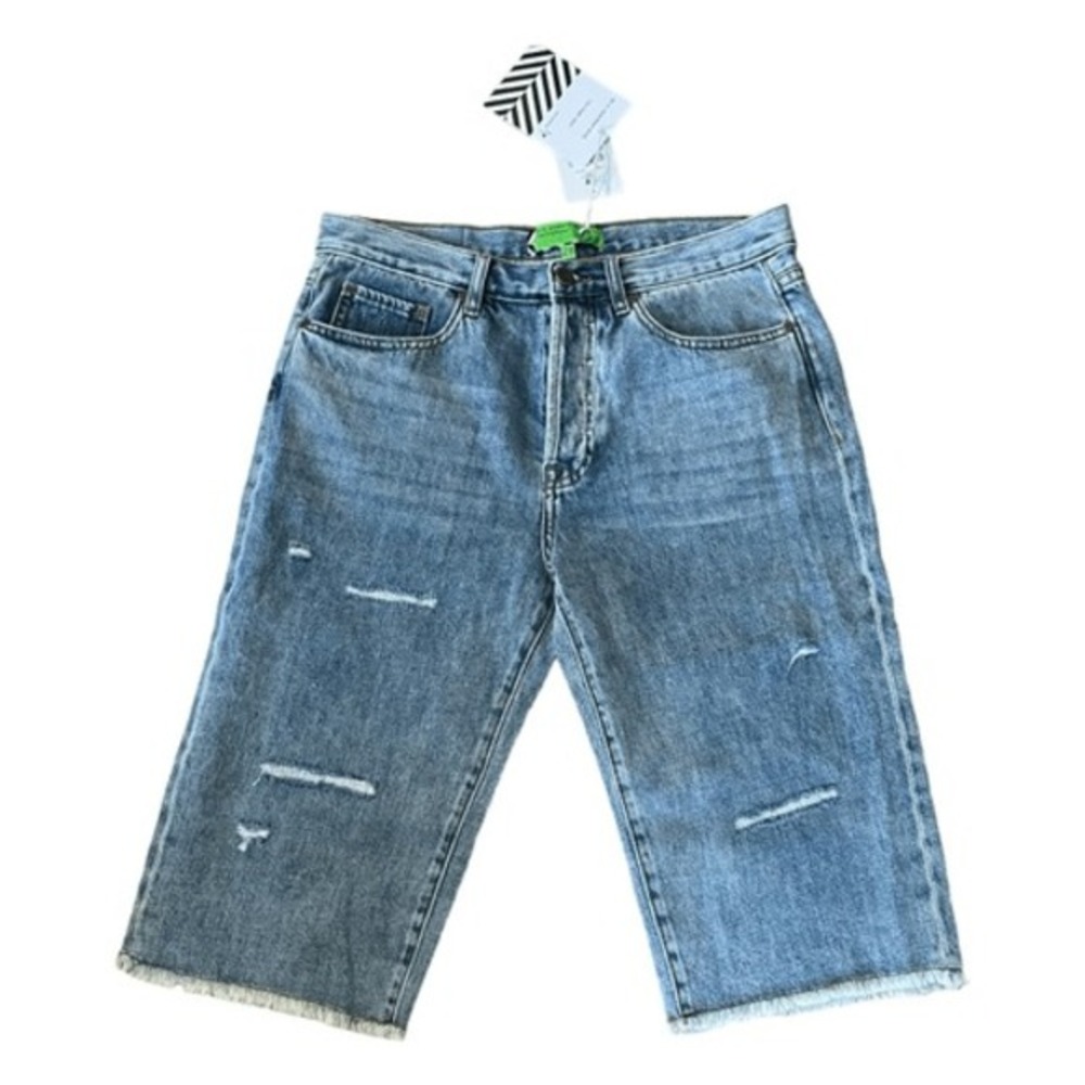 Free People X Sandrine Rose Jean Shorts Jorts Bermuda Hi-Rise Distressed 28 - Picture 2 of 9